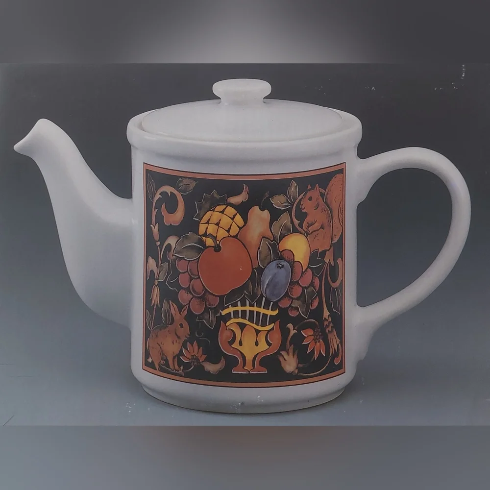 CBK LTD. White Ceramic Teapot with Colorful Nature Design NIB